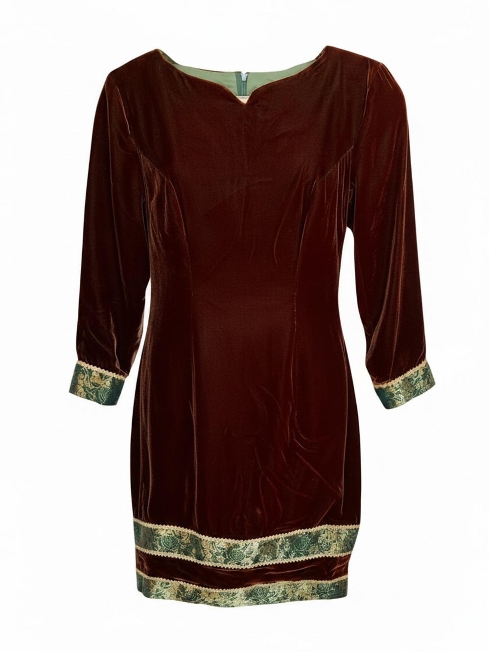 Vtg Jessica McClintock Velvet Dress Sz 4 Copper Green Brocade Gothic Renaissance